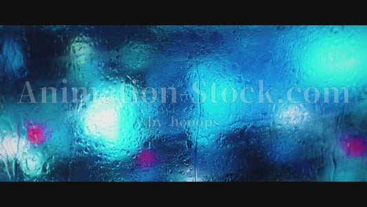 青いネオンと雨と窓